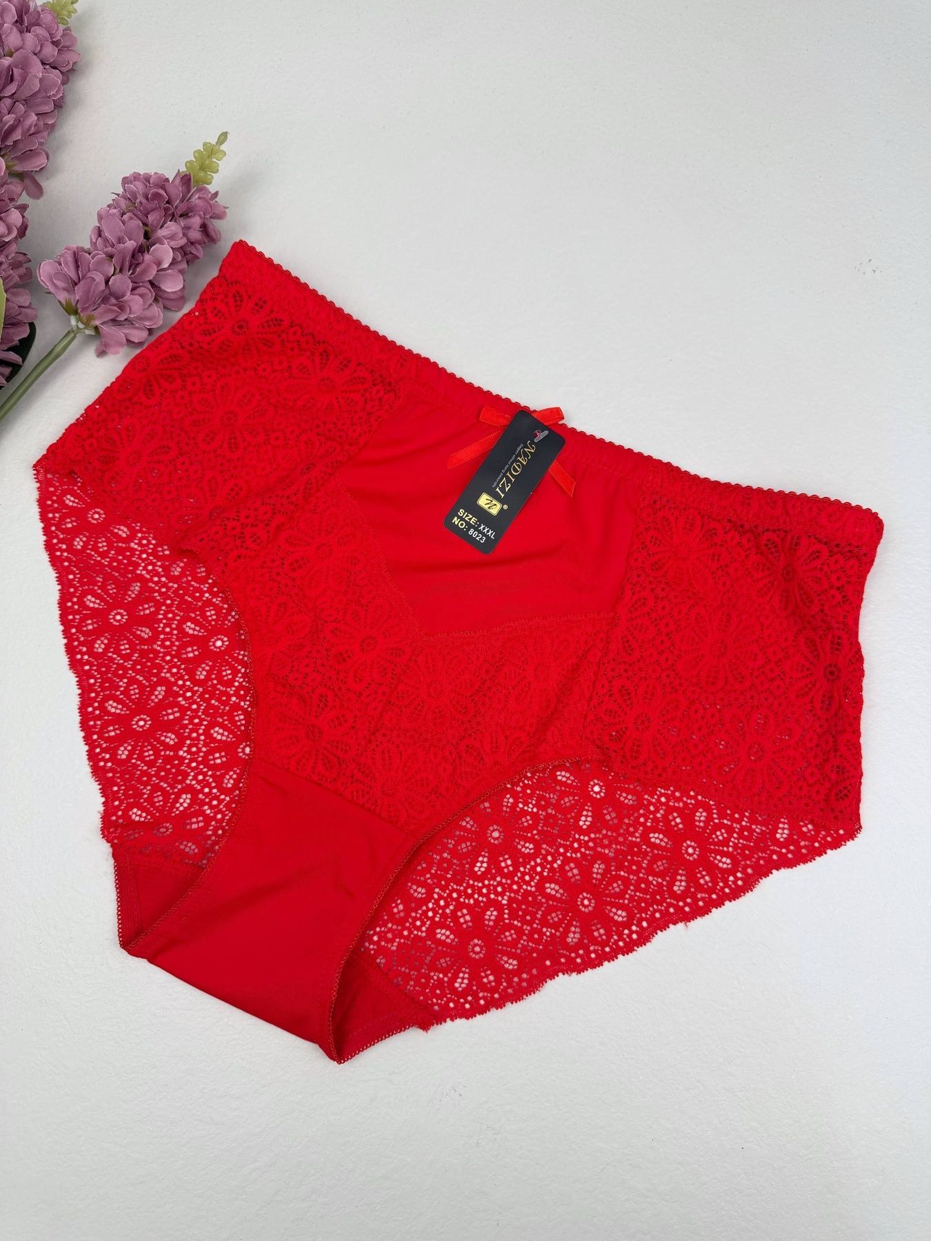 Нейлонові трусики сліпи з мереживом &laquo;Ромашка&raquo; 8023, 3XL (ОС 110-120), Червоний Nadizi фото