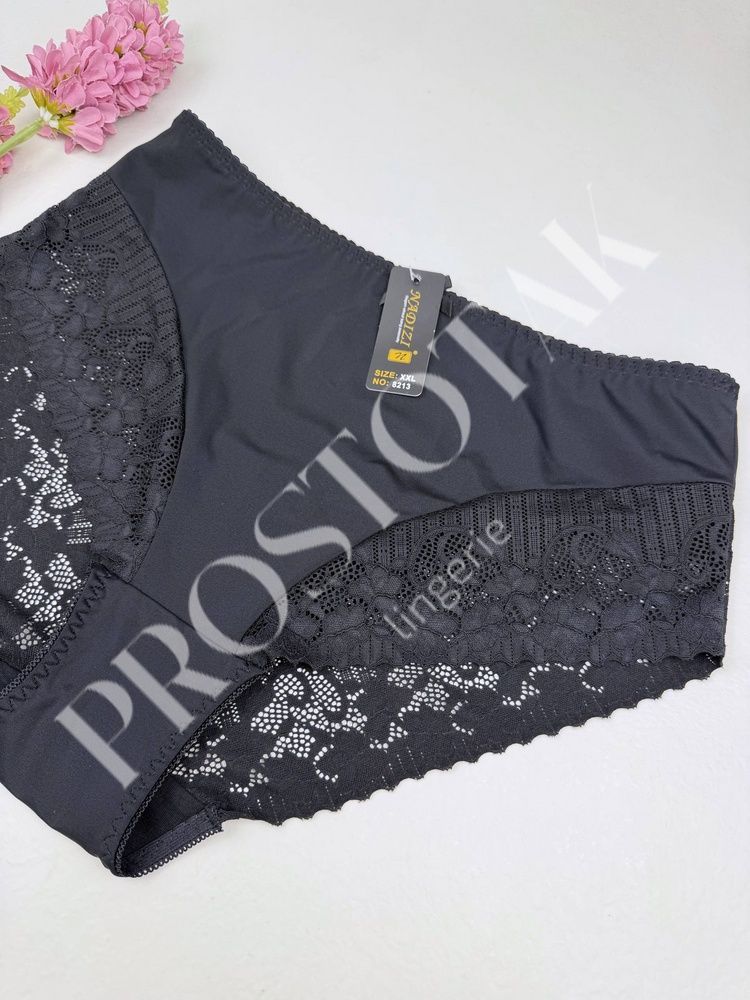 Высокие кружевные трусики из микромасла с утяжкой 8213, XXL (ОБ 105-115), Черный Nadizi фото