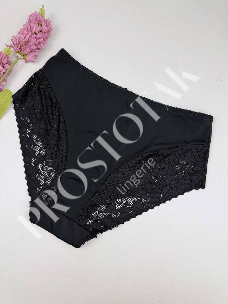 Высокие кружевные трусики из микромасла с утяжкой 8213, XXL (ОБ 105-115), Черный Nadizi фото