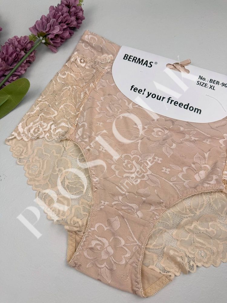 Завышенные кружевные слипы 9020, 3XL (ОБ 130-138), Бежевый Bermas фото