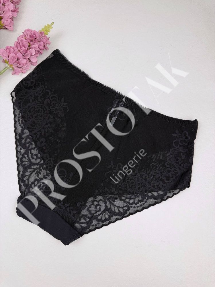 Кружевные трусики слипы с сеткой 0743, XL (ОБ 98-110), Черный Nadizi фото