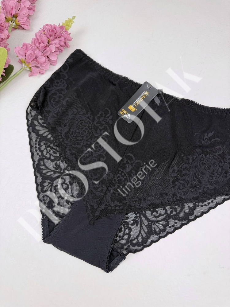 Кружевные трусики слипы с сеткой 0743, XL (ОБ 98-110), Черный Nadizi фото
