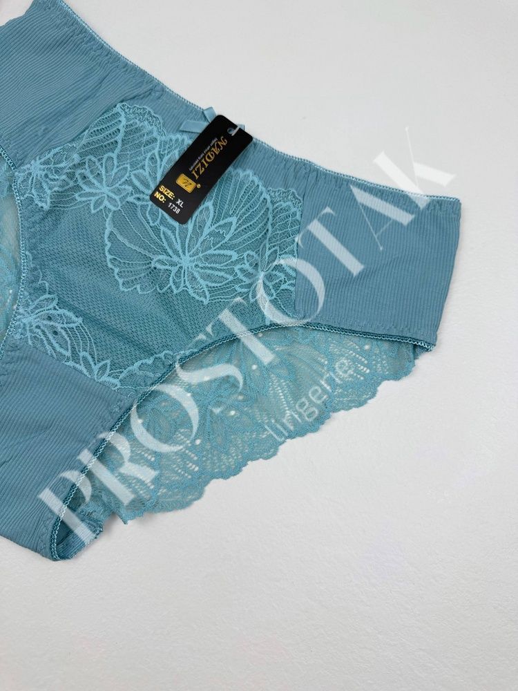 Хлопковые слипы в рубчик с цветочным кружевом 1738, 3XL (ОБ 120-130), Бирюзовый Nadizi фото