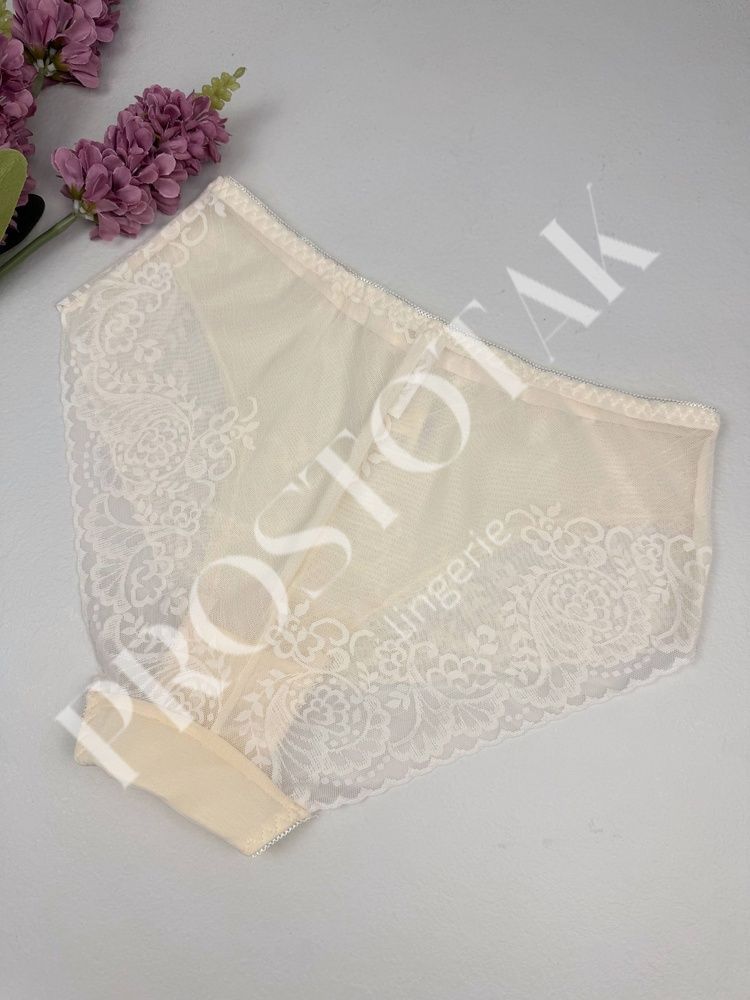 Кружевные трусики слипы с сеточкой 0743, XL (ОБ 98-110), Бежевый Nadizi фото