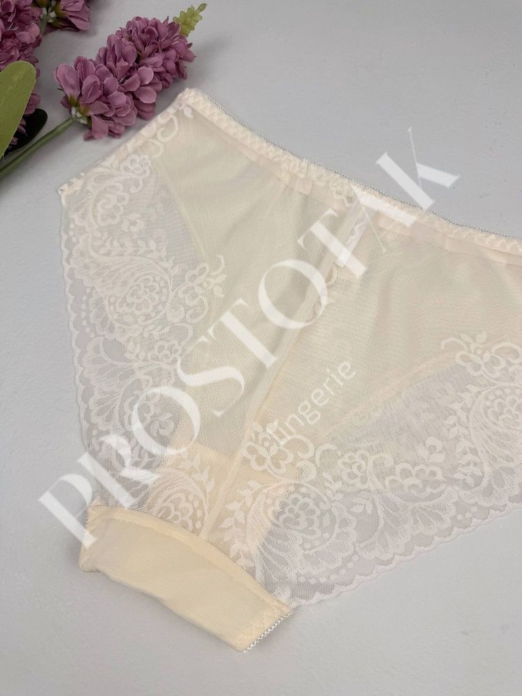 Кружевные трусики слипы с сеточкой 0743, XL (ОБ 98-110), Бежевый Nadizi фото