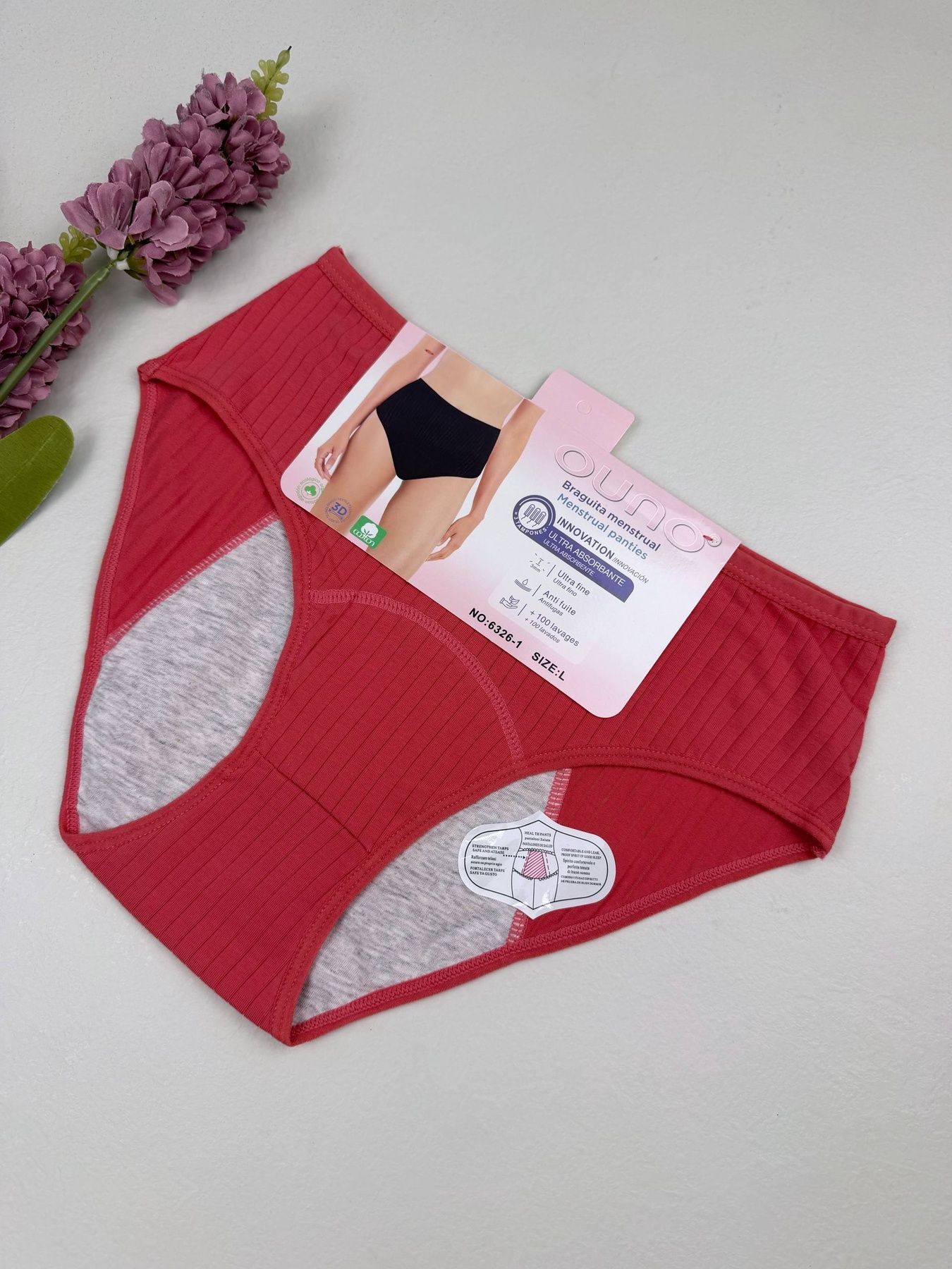Хлопковые женские трусики для критических дней Ouno 6326-1, XL (ОБ 103-110), Розовый Ouno фото