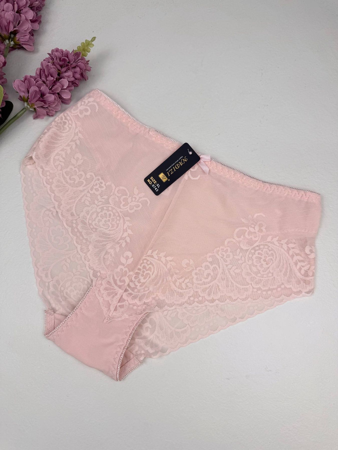 Мереживні трусики сліпи із сіточкою 0743, XL (ОС 98-110), Пудра Nadizi фото