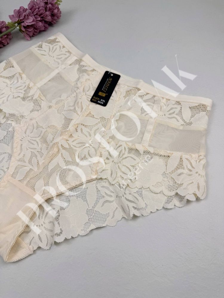 Високі мереживні трусики-сліпи 0829, 4XL (ОС 130-140), Бежевий Nadizi фото