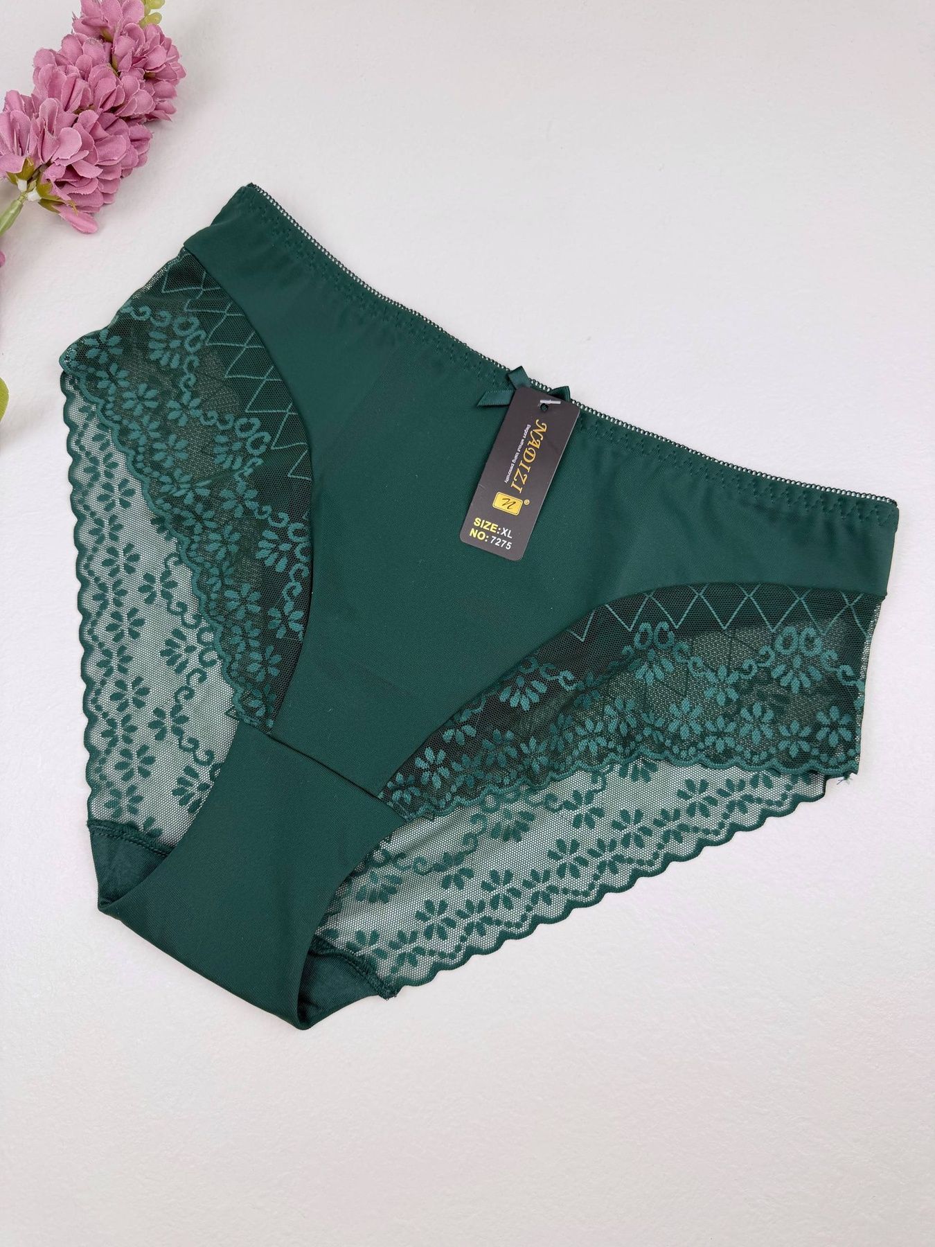 Слипы с ажурным кружевом 7275, XL (ОБ 98-110), Зелёный Nadizi фото