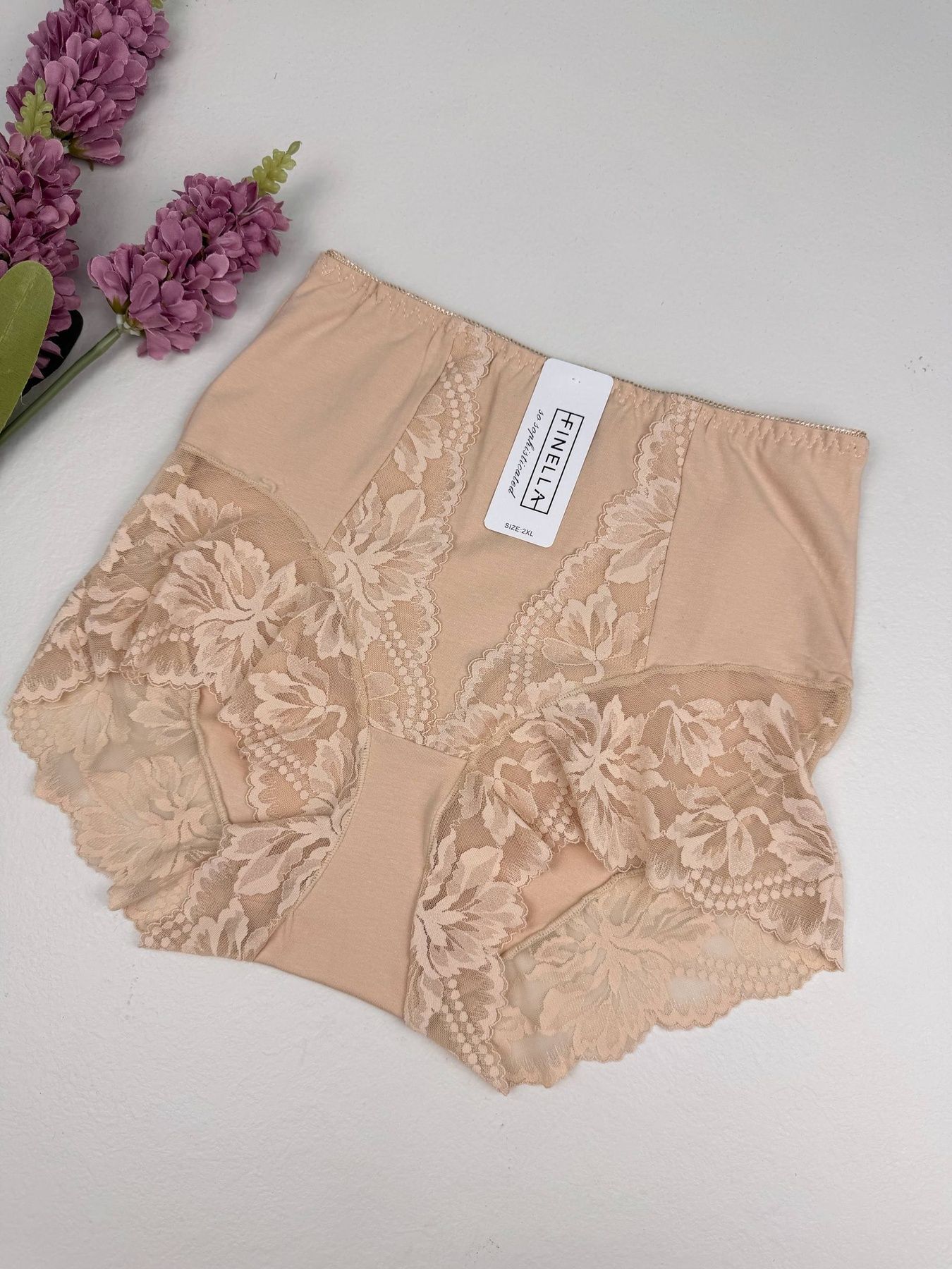 Высокие хлопковые слипы с корректирующим эффектом 90389, XXL (ОБ 100-110), Бежевый Finella фото