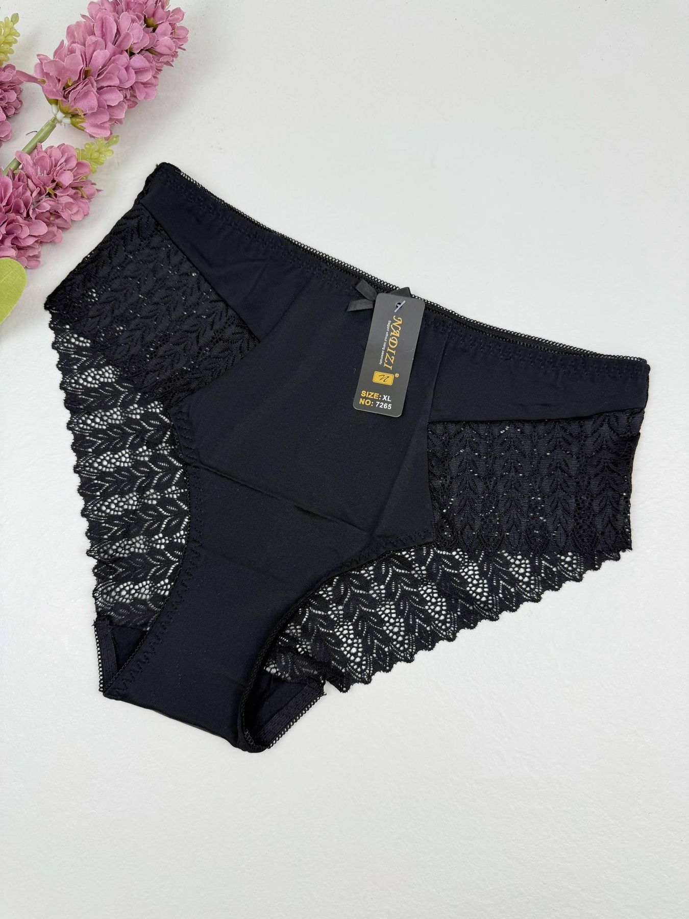 Нежные слипы с ажурным кружевом 7265, XL (ОБ 98-110), Чёрный Nadizi фото