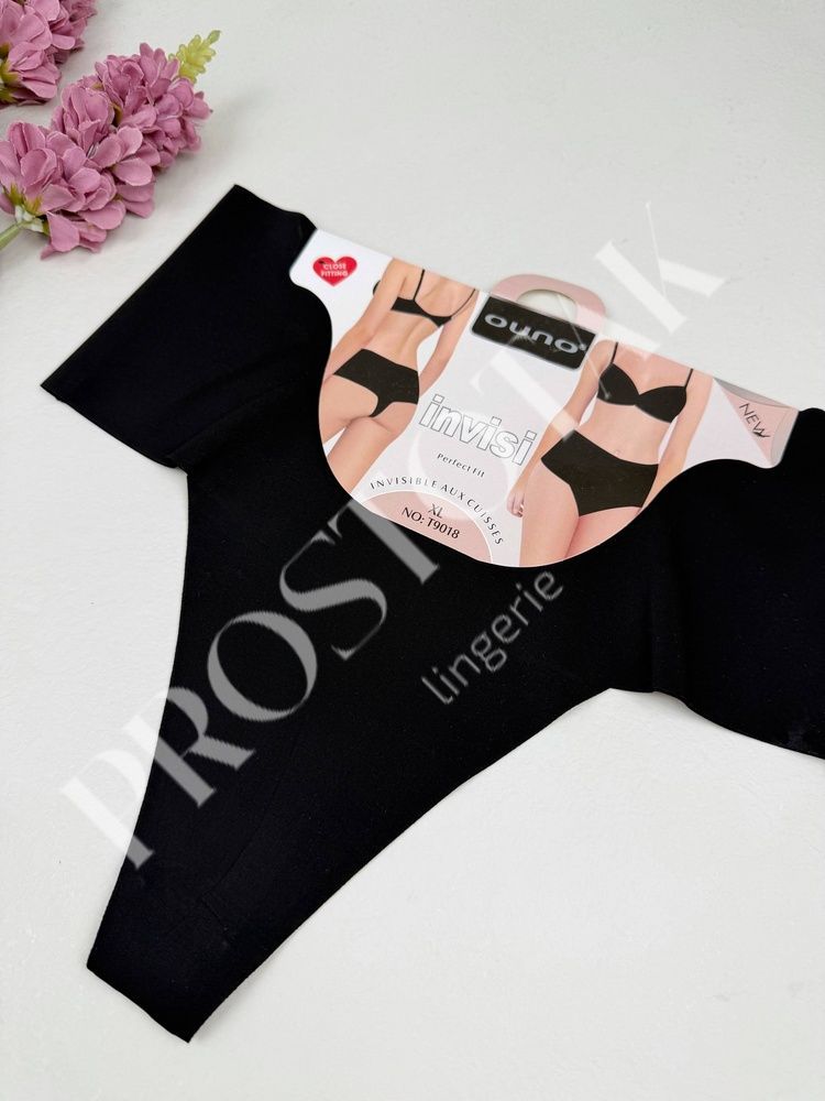 Высокие бесшовные стринги 9018, XXL (ОБ 110-118), Черный Ouno фото