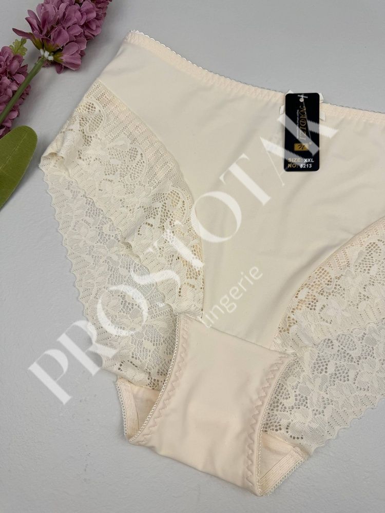 Высокие кружевные трусики из микромасла с утяжкой 8213, 3XL (ОБ 115-125), Бежевые Nadizi фото